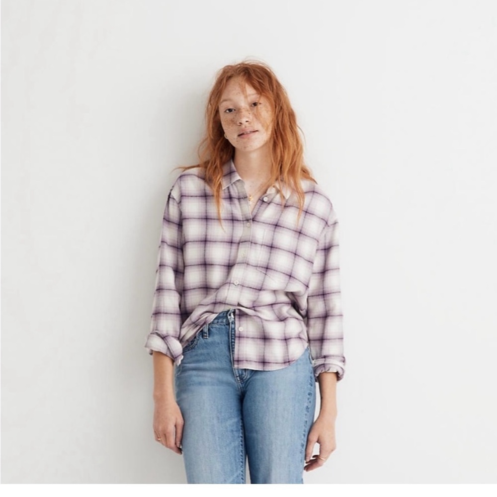Madewell Purple Plaid Button Down Shirt. NWOT, Super cute, size M.